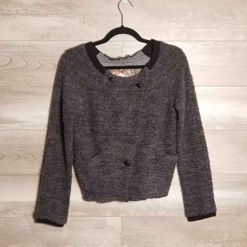Free People Asymmetrical Moto Tweed Lined Cinch Waste Sweater Jacket Size Small